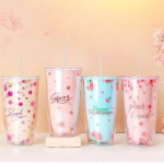 Ly nhựa 2 lớp họa tiết dễ thương 